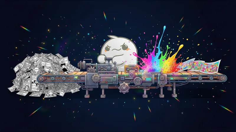 Watashi Games mascot operating the colorization pipeline