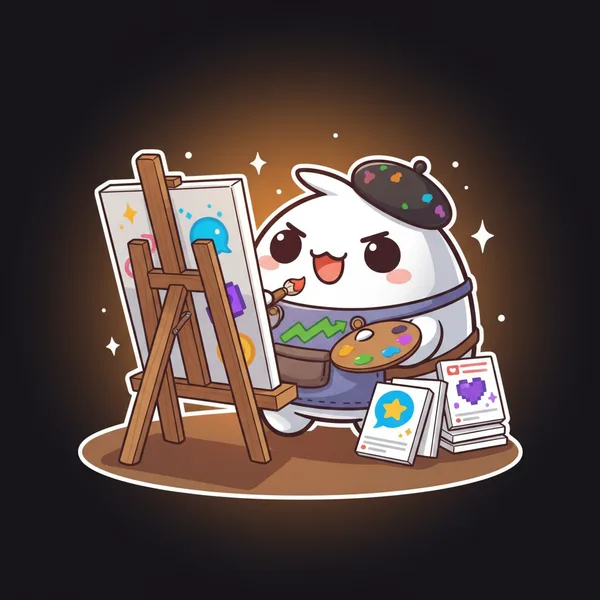 Watashi Games mascot creating digital art