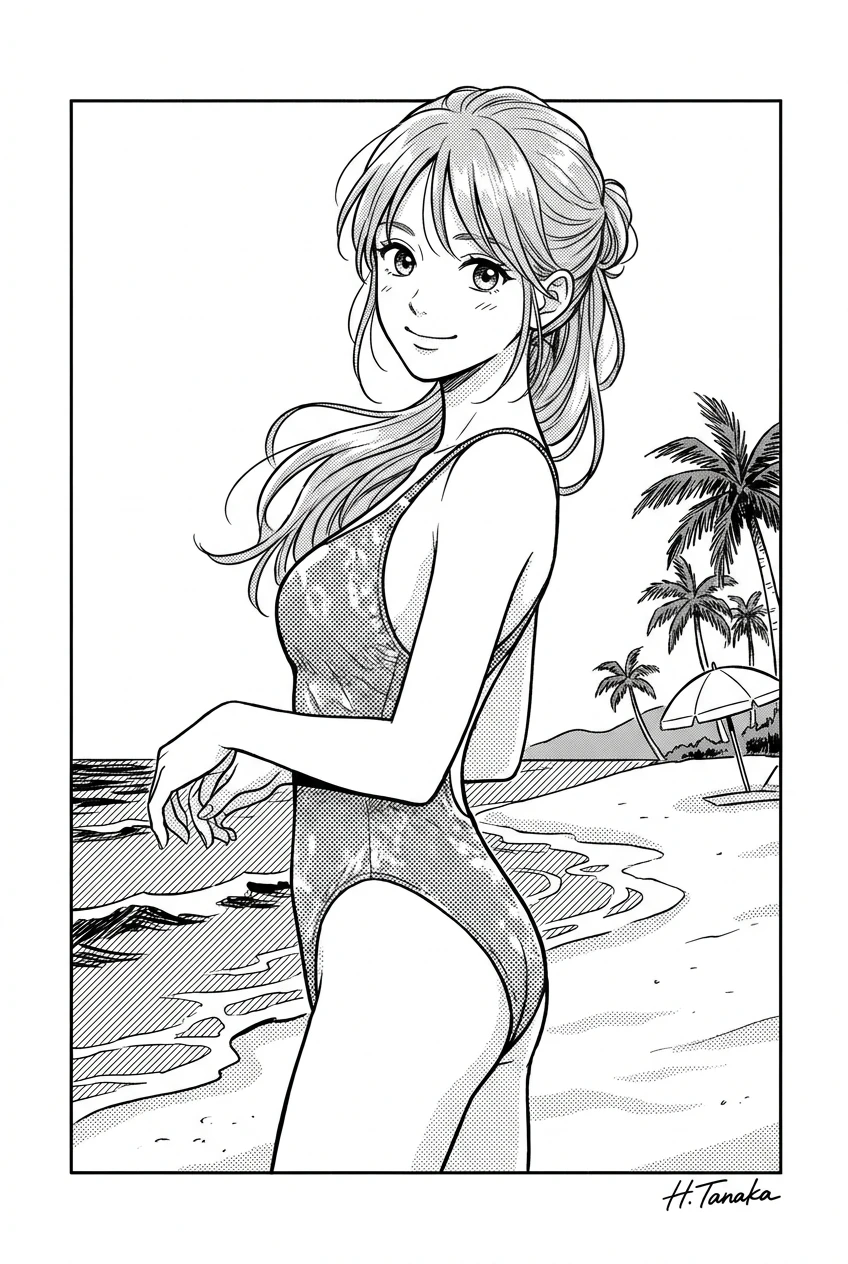 Black and white manga art before colorization