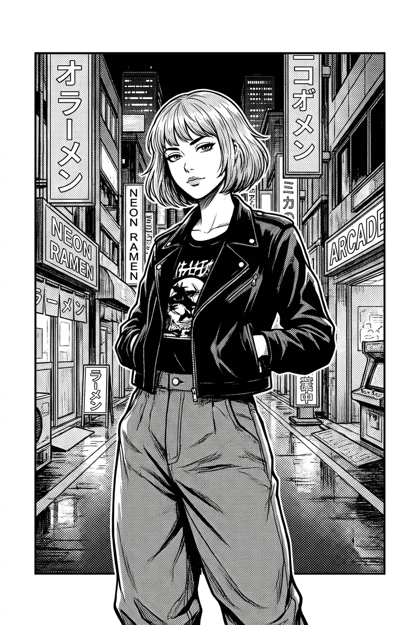 Black and white manga art before colorization