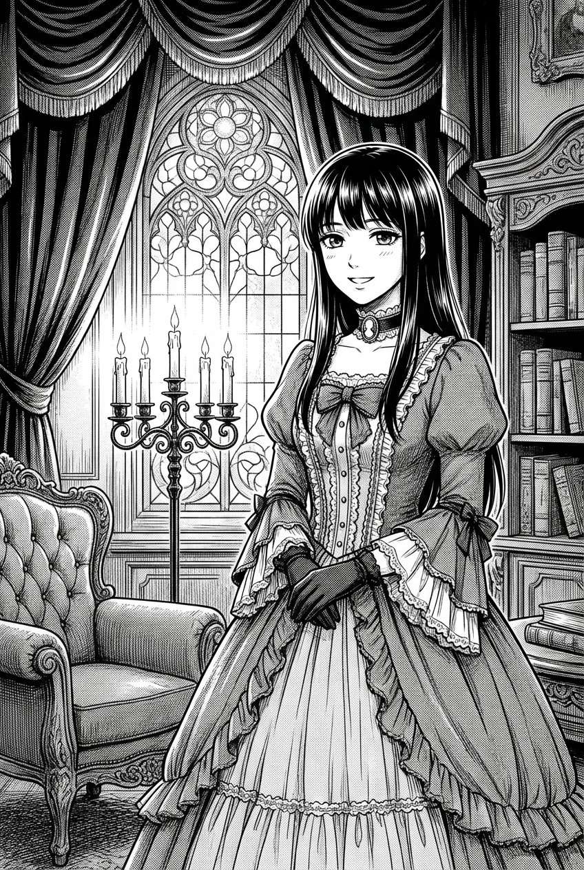Black and white manga art before colorization